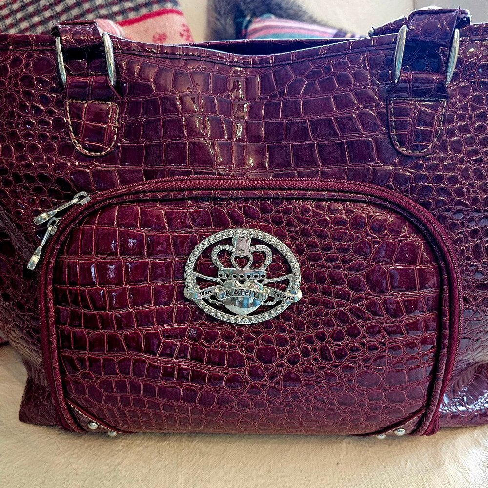 Kathy Van Zeeland LARGE Bag Mock Croc Red Shoulder Purse Weekender